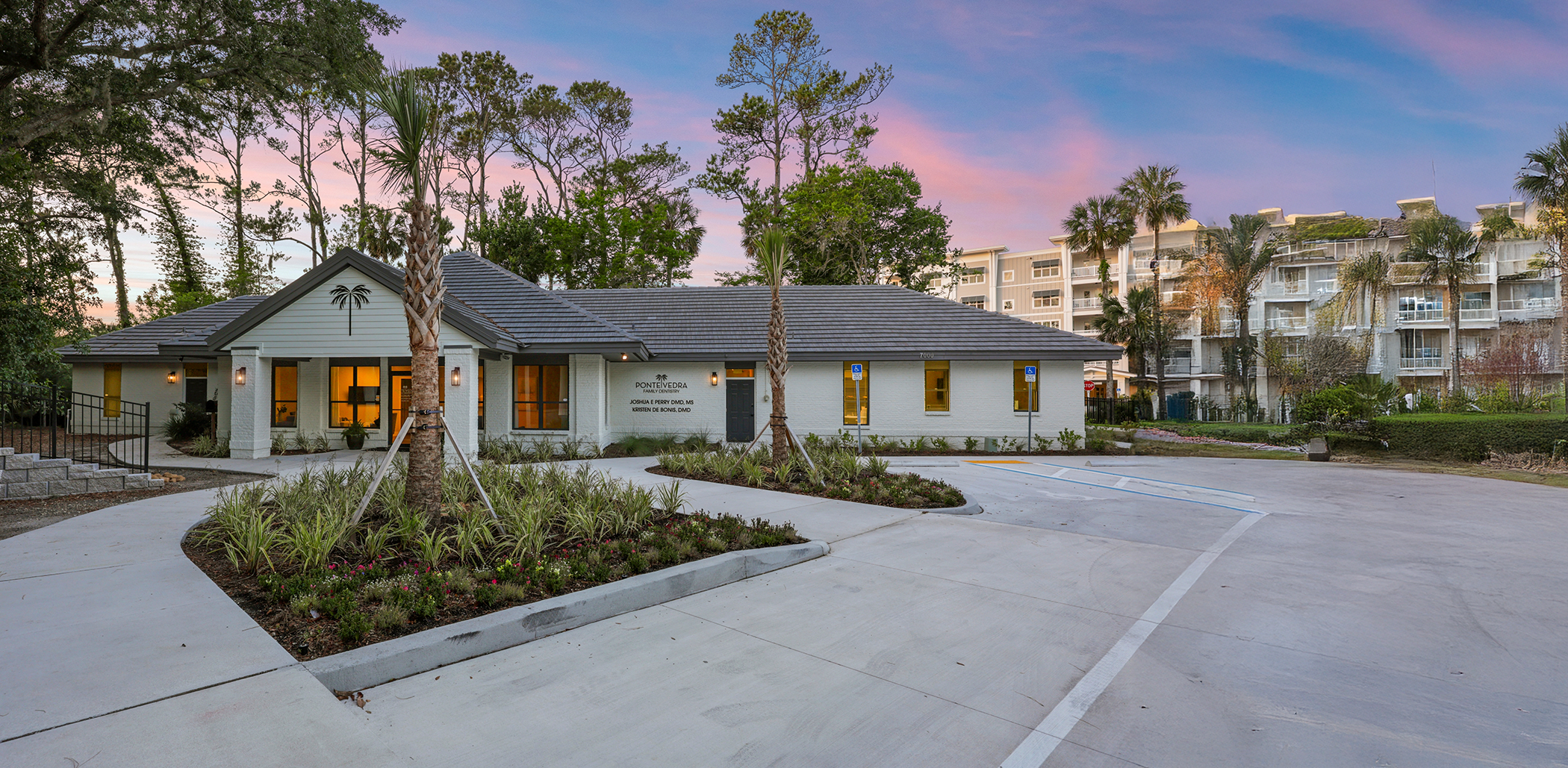 Doctor Joshua Perry's board certification in prosthodontics plaque on the front counter at Ponte Vedra Beach dental office